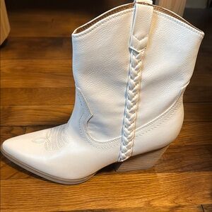 White Western Ankle Booties with Braided Detail